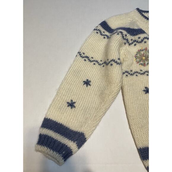 VTG RI GANG Wool Sweater M/L Hand Knit Embroidered Snowflake Stars Nordic Design - Picture 6 of 12